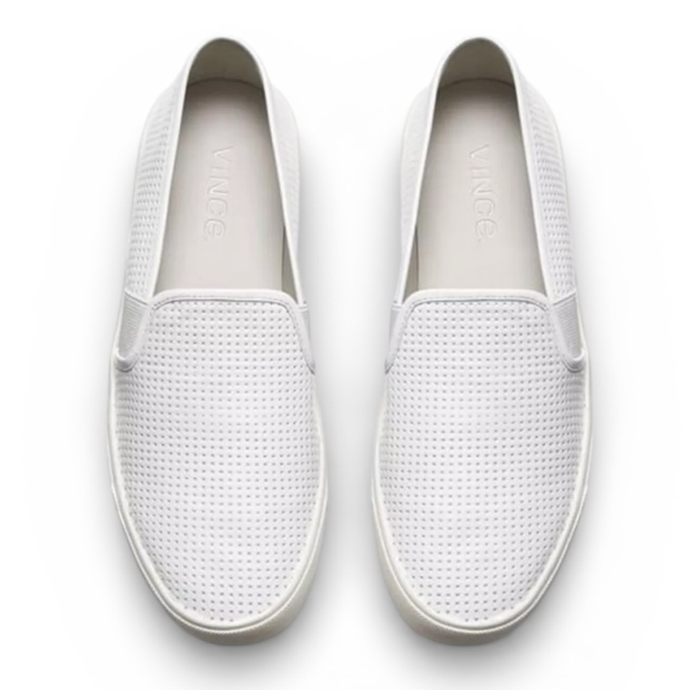 Vince Blair Perforated Leather Slip On Sneakers In White - Picture 2 of 13